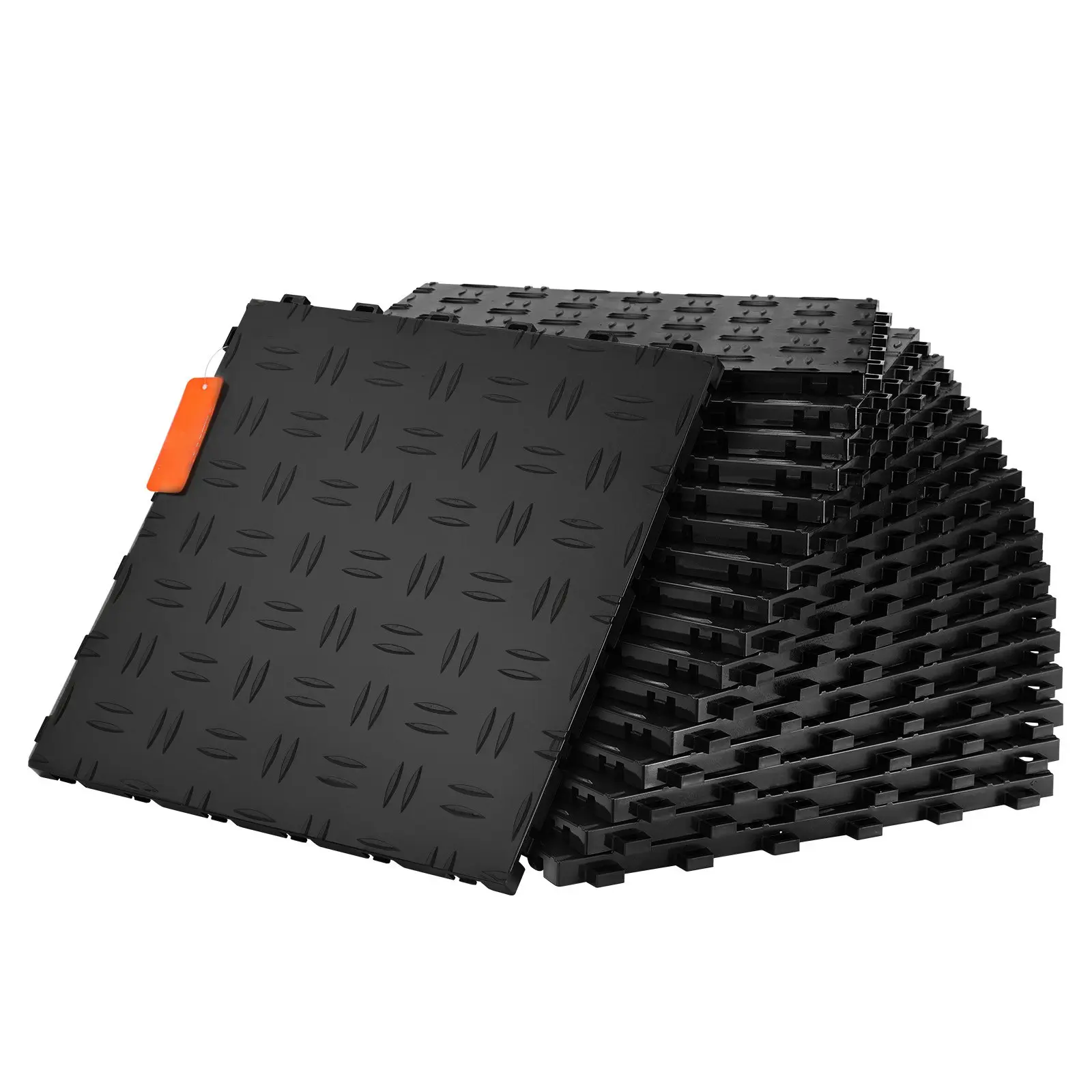 50 Pcs 12x12x0.53 in PP Plastic Interlocking Garage Floor Covering - Black, Non-Slip Textured Garage Tiles for Basements, Repair Shops