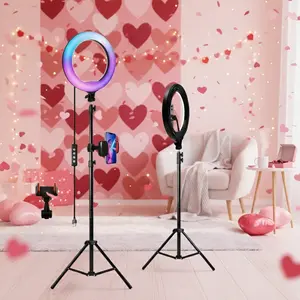 12" Selfie Ring Light with 63" Tripod Stand & Dual Phone Holders - 48 RGB Color Modes & 12 Brightness Levels - Adjustable LED Ring Light for TikTok/Makeup/Photography/Vlog - Valentine's Day Gift Set SuperBowl