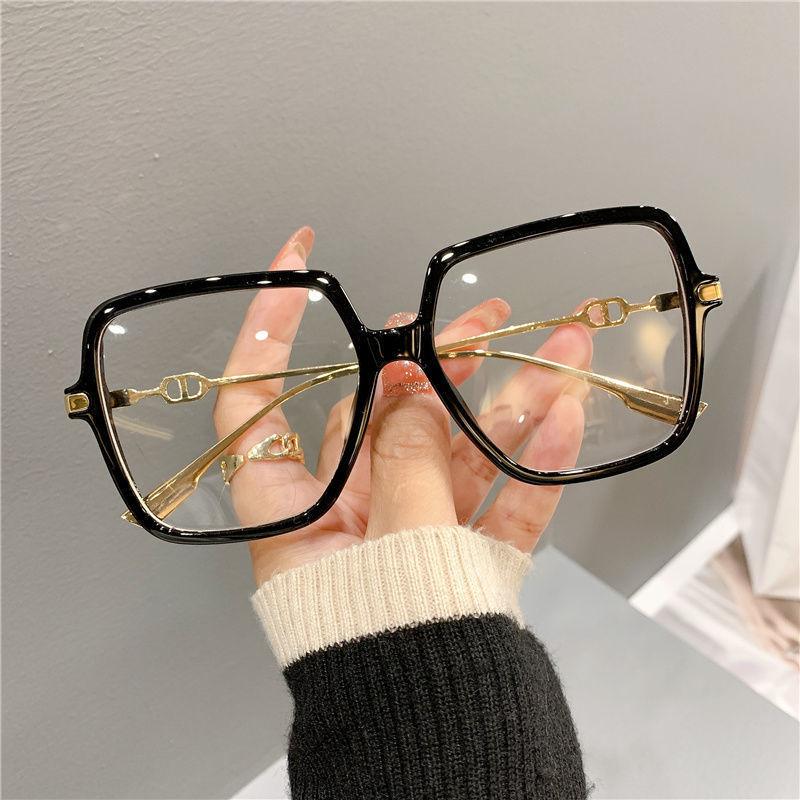 Fashion Oversized Square Eyewear Retro Unisex Light Blocking Metal Frame daily Glasses Trend Optical Computer Reading  vooglam frame  Eyeglasses for Women