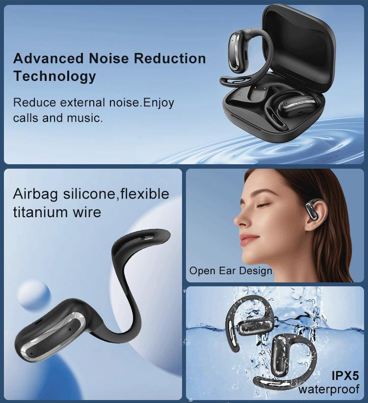ZIHNIC S16 Open Earphones, Smart Touch-Screen Wireless Bluetooth Earphones, Screen Charging Box With LED Display, Waterproof ultra-long battery life, comfortable to wear, compatible with iPhone and Android, suitable for daily sports, study, office, etc.