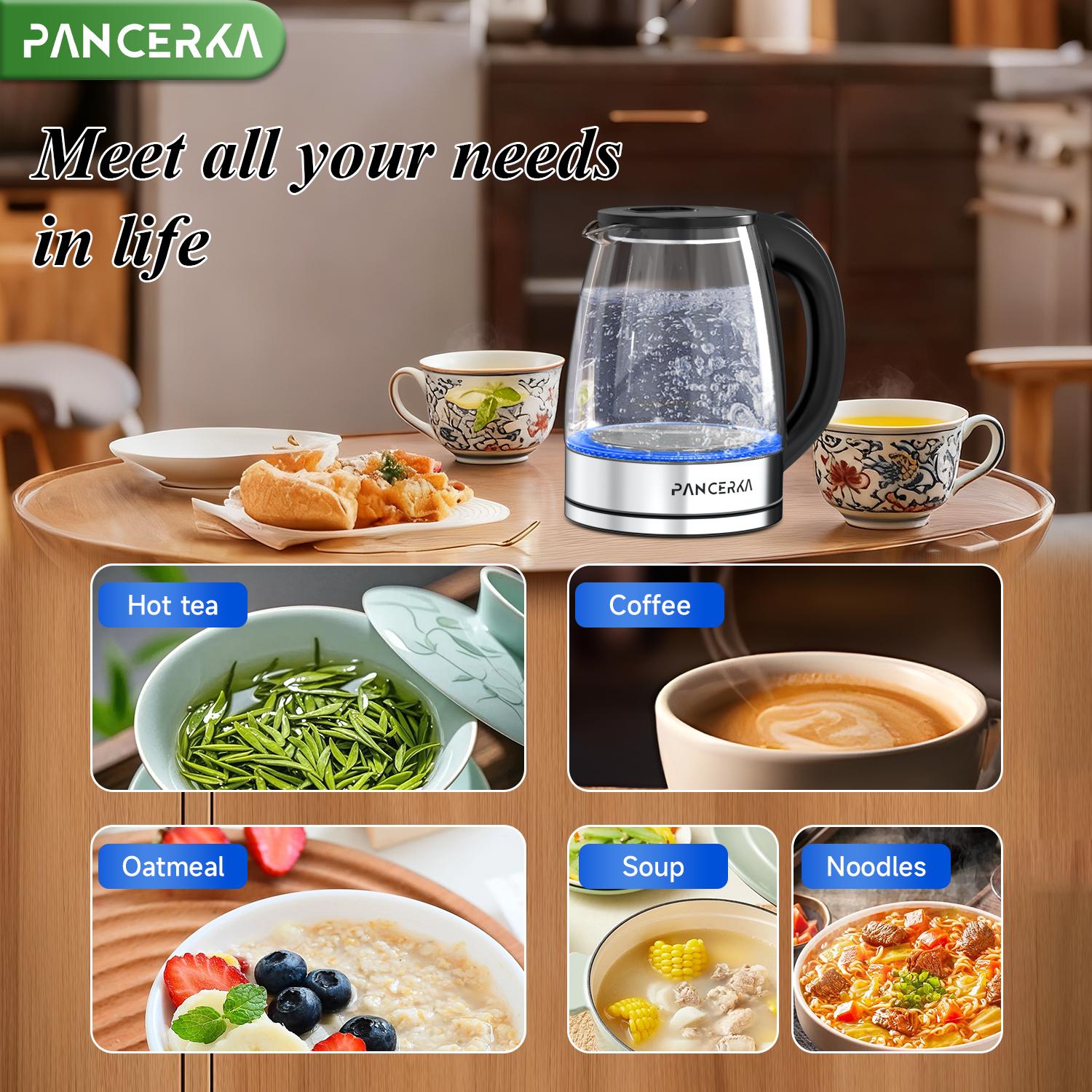 PANCERKA Electric Kettle 1.8L, 1000W Fast Boiling Tea Kettle with Auto Shut-Off, Wide Opening & BPA-Free, Stainless Steel Inner Lid & Filter for Home, Office, Tea, Coffee