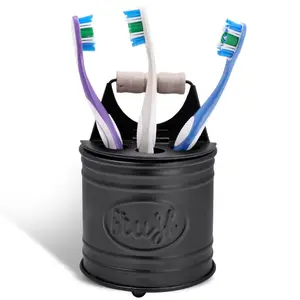 Autumn Alley Farmhouse Toothbrush Holder - Adorable Bathroom Accessory with Unique Hinged Lid - Black