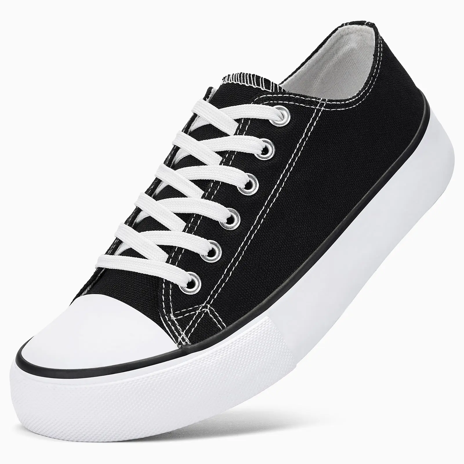 #TikTokShopBackToSchool AKK Classic Casual Mango Thick Canvas Wide Toe Women's Board Shoes- Lightweight Breathable Non-Slip Cushioning Everyday Comfort Black White New Girl Closed Running Rubber Footwear Flatform Design Sneaker Low Top Athletic Training