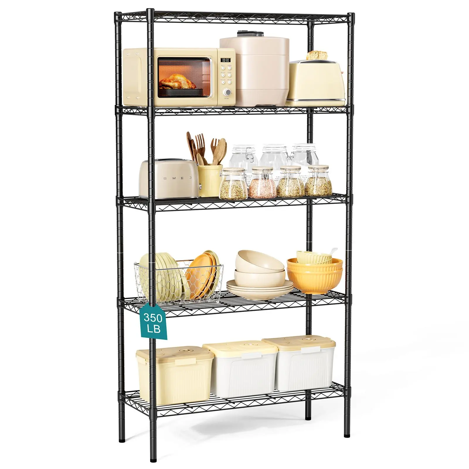 2/3/4/5 Tier Storage Shelf Unit, Metal Wire Shelving Rack with Adjustable Layer Height, for Kitchen Garage Living Room