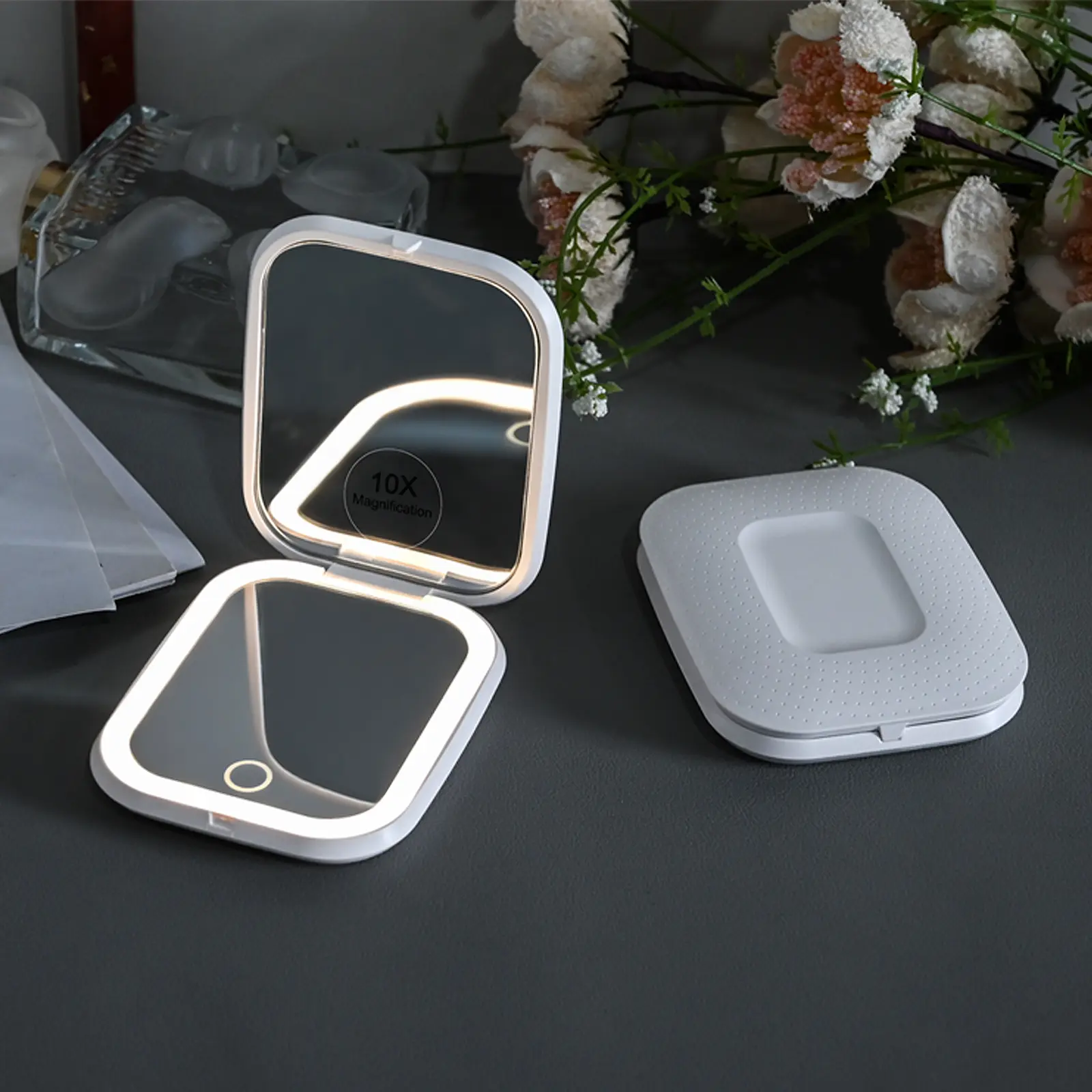LED Compact Makeup Mirror With 1X/10X Magnification, Pocket Mirror with 3 Adjustable Light Colors, Rechargeable Battery, Travel-Friendly Vanity Mirror, Travel Must Haves For Women, Best Gift For birthday, christmas,wedding