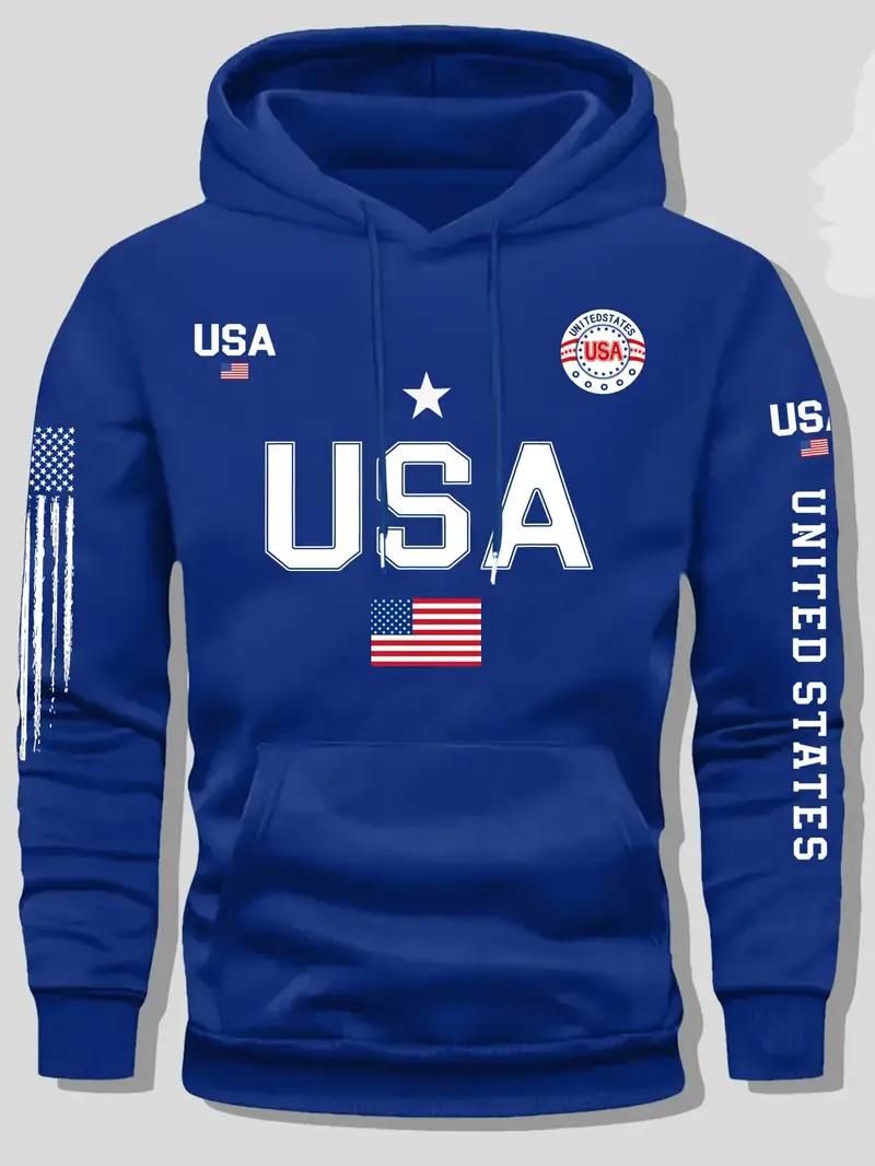 USA Flag Pattern Hoodie for Men & Women Fleece Lined Unisex Casual Knit Pullover for Students Autumn Winter Spring 2026 Sports Sweater