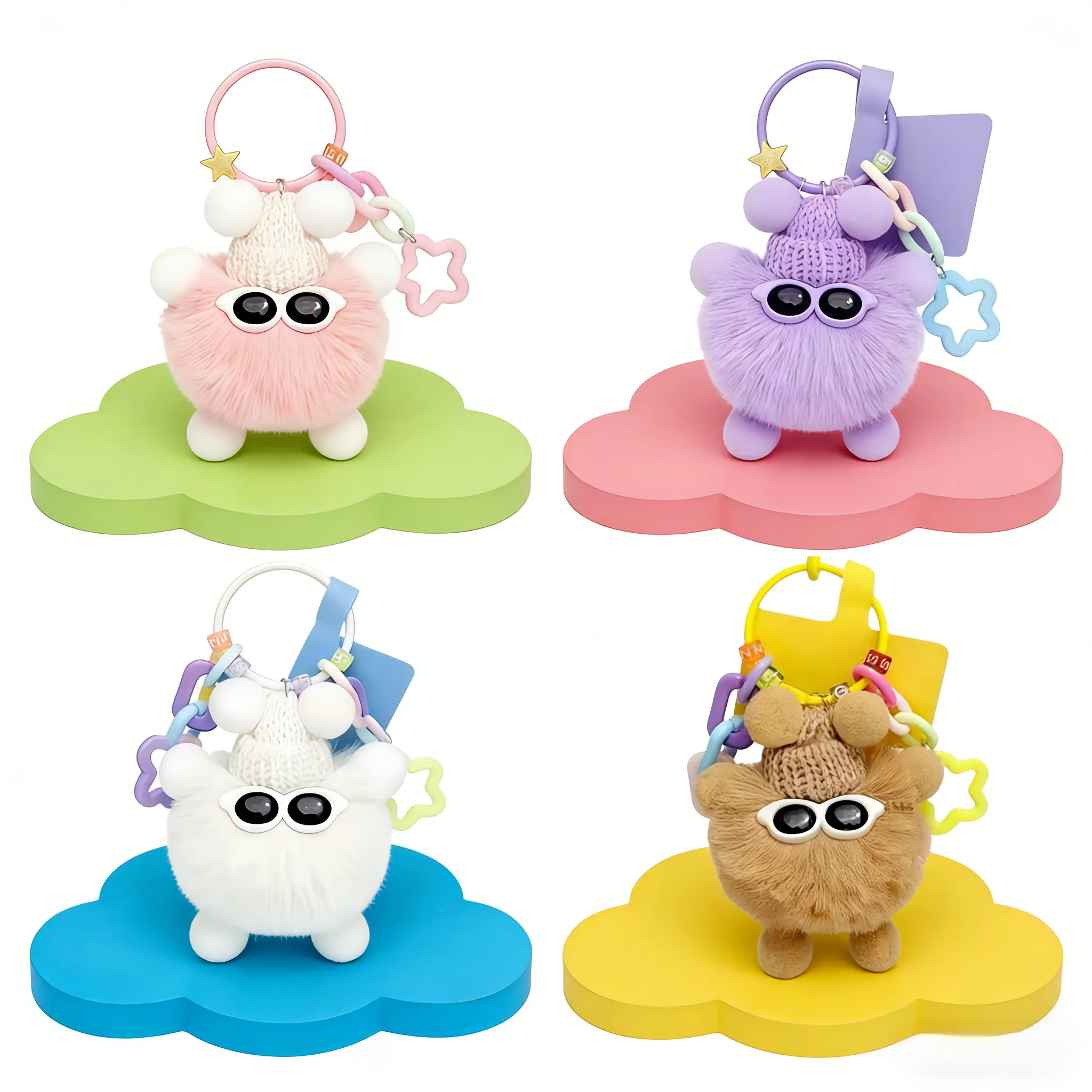 Stress-Relieving Fluffy Keychain, Cute Handmade PomPom Handbag Decor, Keychain Valentines for Kids Classroom, Perfect Gift for Girl Friends Soul Sister Mom Daughter Valentine's Day Mother's Day,