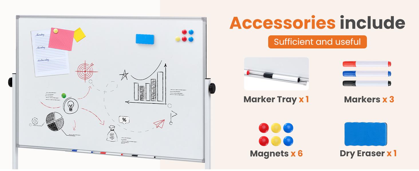 Sweetcrispy Rolling Whiteboard 46x32 Inches Double Sided Magnetic Dry Erase Board with Stand on Wheels for School Office Home Silver Aluminium Frame