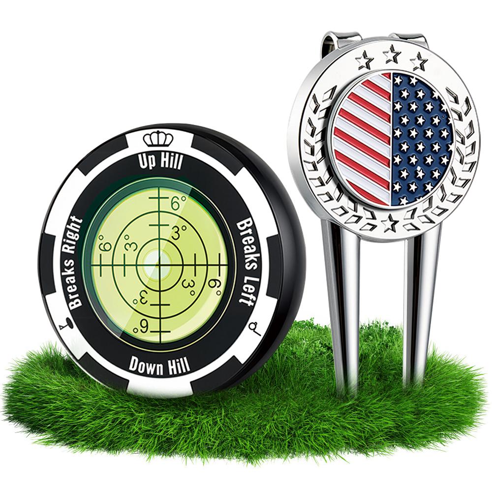 4 in 1 Green Reader - Golf Ball Marker with High Precision Green Reading Aid And Divot Repair Tool, Golf Accessories with Hat Clips, Gifts For Men or Women Golfers