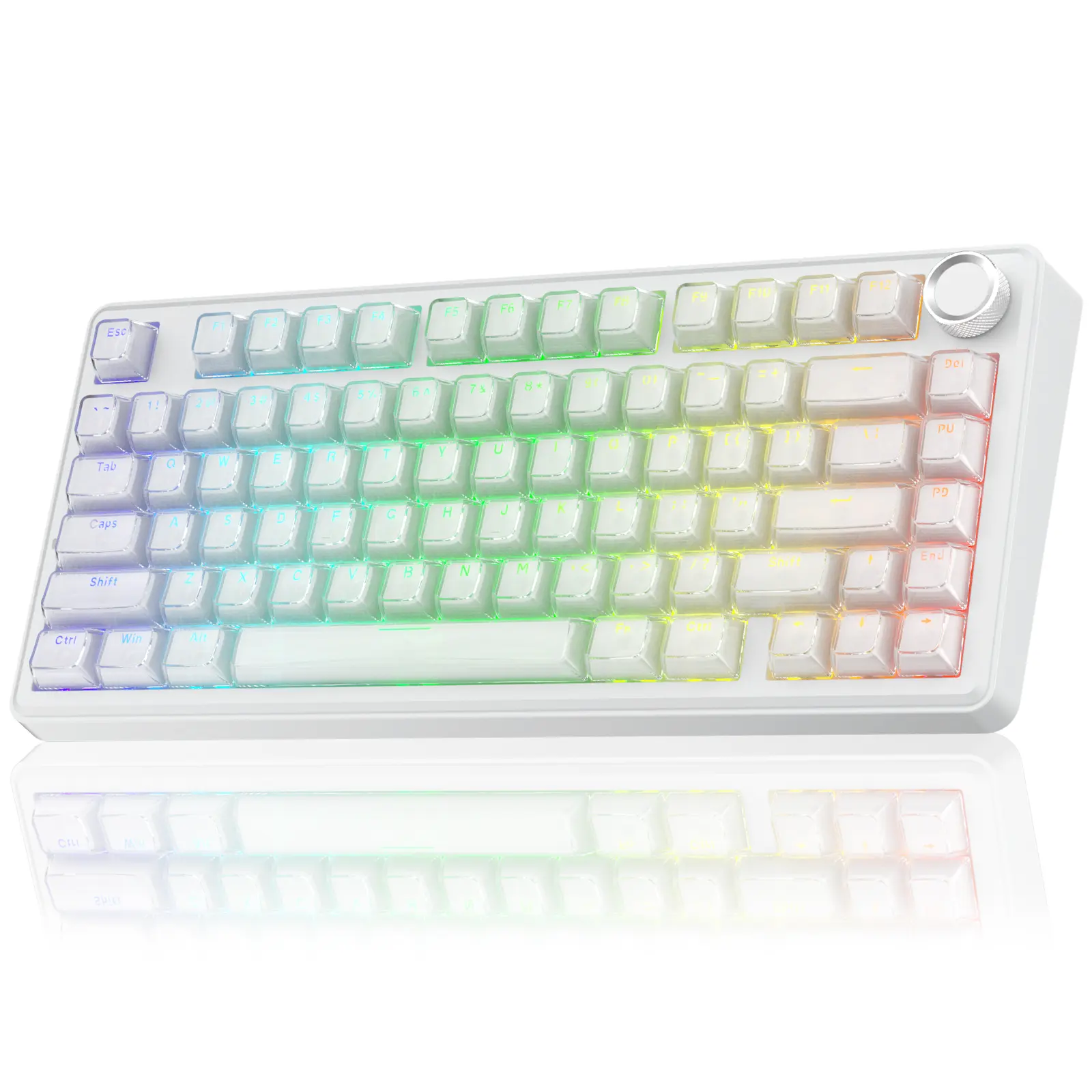 [New]SOLAKAKA A75 Crystal White Wireless Keyboard, Cute RGB 75% Mechanical Keyboard, Tri-Mode Bluetooth/2.4G/USB-C, Creamy Caramel Latte Linear Switch, Hot Swappable Aesthetic Keyboard for PC Mac Laptop,back to school,back to school shopping
