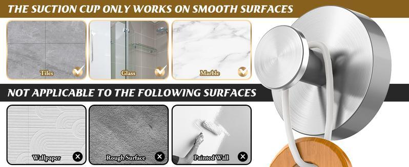 Upgraded model 2 Units Suction Cup Hooks for Shower, Kitchen, Bathroom, Wood Door, Mirror,Glass Door,  Tile – Loofah, Towel, Coat, Bath Robe Hook Holder for Hanging up to 15 lbs with Waterproof