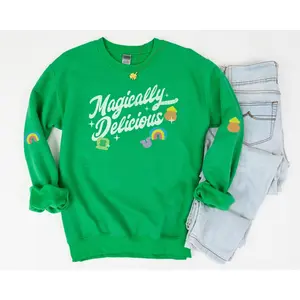 Magically Delicious Sweatshirt - Hoodie -Shirt, Funny St Patrick's Day Crewneck, Retro St Patrick's Day Shirt, St Pattie's Day Sweater, Lucky Charm Elbow