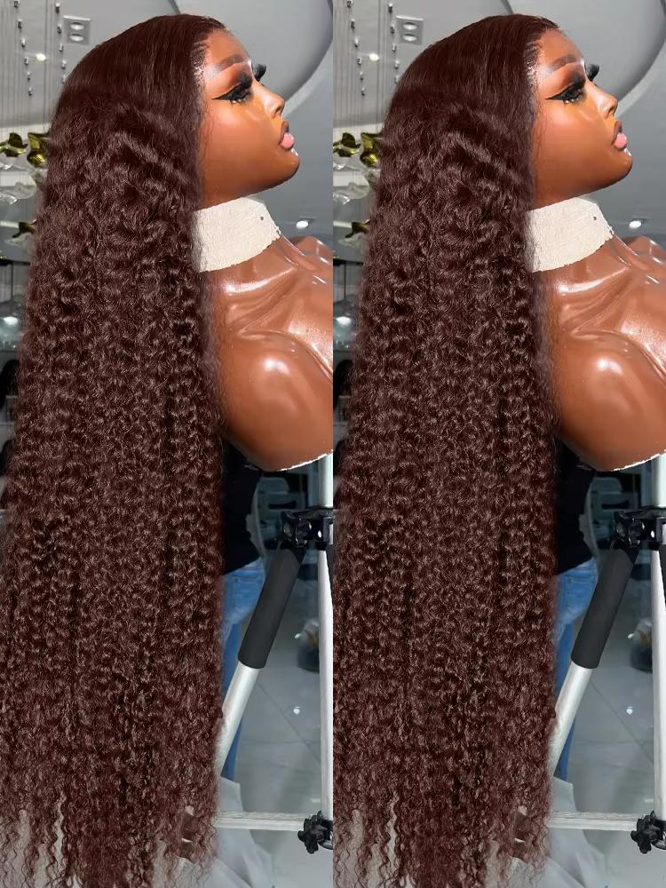 Chocolate Brown 13X4 13X6 Lace Front Wigs Brazilian Human Hair Wig Pre Plucked Deep Wave Lace Front Colored Human Hair Wig Hd Lace Frontal Wigs For Women 180 Density 30 32 Inch