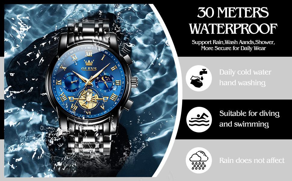 OLEVS Men's Casual Stainless Steel Watch 42mm Dial Waterproof Calendar Moonphase Chronograph Date Analog Quartz Men's Gift