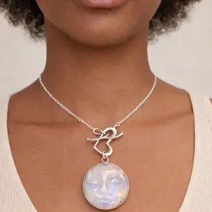 Moon-face Moonstone  necklace Sterling silver