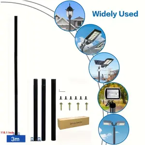 Black 3M (118.1 Inch) Lamp Poles - 1 Set of Garden & Sidewalk Lighting, Solar Design, Includes 3 Poles, Black Hardware Modern Touch Iron Material Lamp Post Set Lamp Post Set
