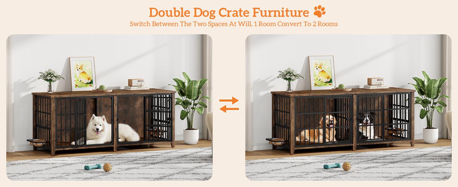 Aowos Wooden Dog Crate Furniture, Stylish Dogs Kennel for Small to Extra Large, Double Door & A Cushion & 360° Wheel, Single Door & 2 Bowels, 27''/32''/38''/44'', Metal, Chew-Proof Design, Dog Cage Aowos Wooden Dog Crate Furniture, Stylish Dogs Kennel for Small to Extra Large, Double Door & A Cushion & 360° Wheel, Single Door & 2 Bowels, 27''/32''/38''/44'', Metal, Chew-Proof Design, Dog Cage