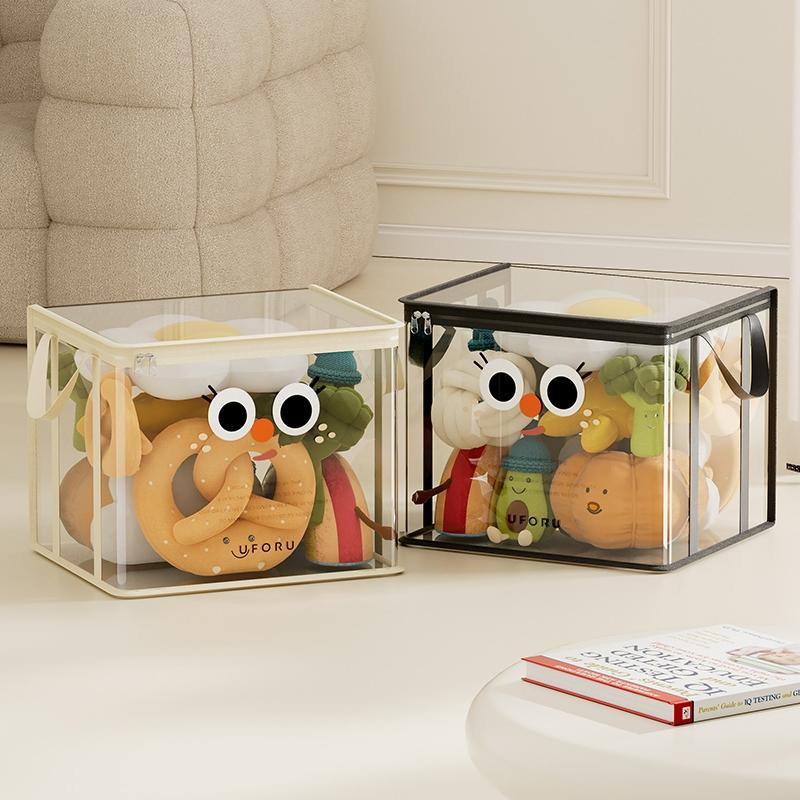 UFORU Student Two-piece Toy Storage Bag,13.39 in x 9.84 in x 9.84 in PVC Transparent Foldable Bag,for Dolls & Books,Classroom Home Organizer,Box Boxes