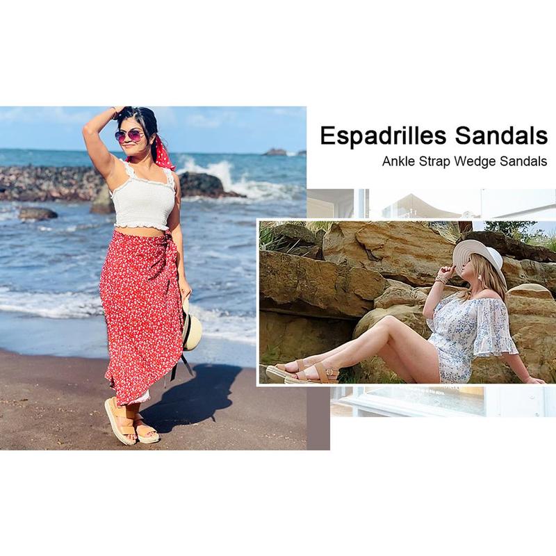 Athlefit Women's Espadrilles Sandals Ankle Strap Buckle Wedge Sandal Open Toe Studded Platform Sandals Casual Shoes Walking Shoes Flatform Footwear