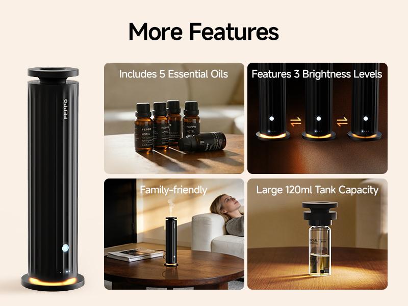 FEPPO Waterless Diffuser - Cold Air Waterless Essential Oil Diffuser Starter Kit with 5x20mL Hotel Scent Oils, Quiet Smart Scent Diffuser, 6 Intensity, Timer, 1000 Sq. Ft for Home, Office, Hotel, Yoga,back to school,back to school haul FEPPO Waterless Diffuser - Cold Air Waterless Essential Oil Diffuser Starter Kit with 5x20mL Hotel Scent Oils, Quiet Smart Scent Diffuser, 6 Intensity, Timer, 1000 Sq. Ft for Home, Office, Hotel, Yoga,back to school,back to school haul