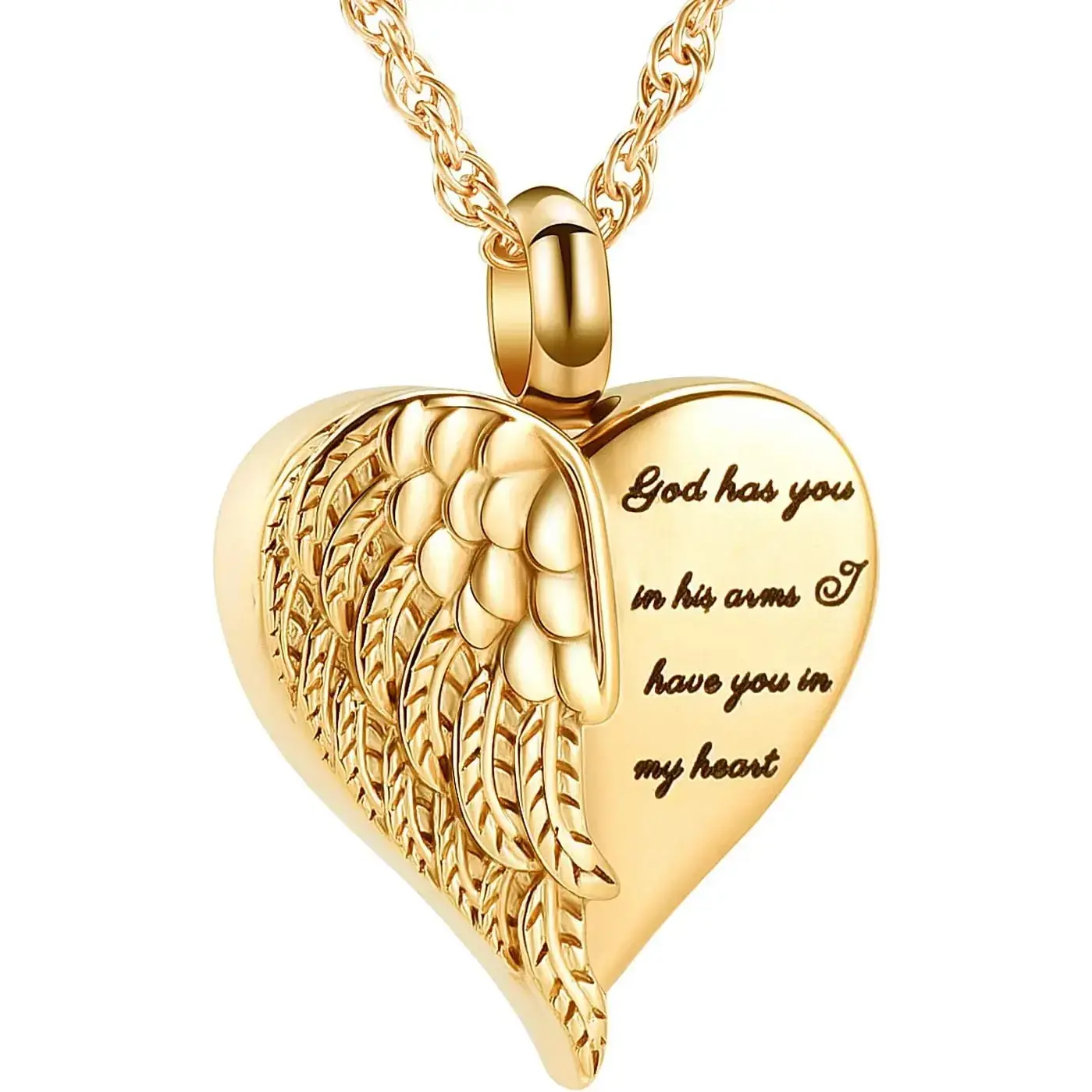 Winged Heart Urn Necklace for Ashes, Engraved Stainless Steel Memorial Jewelry, Customizable with Unisex Names, Meaningful Gifts for Women Men, Heartfelt Gift