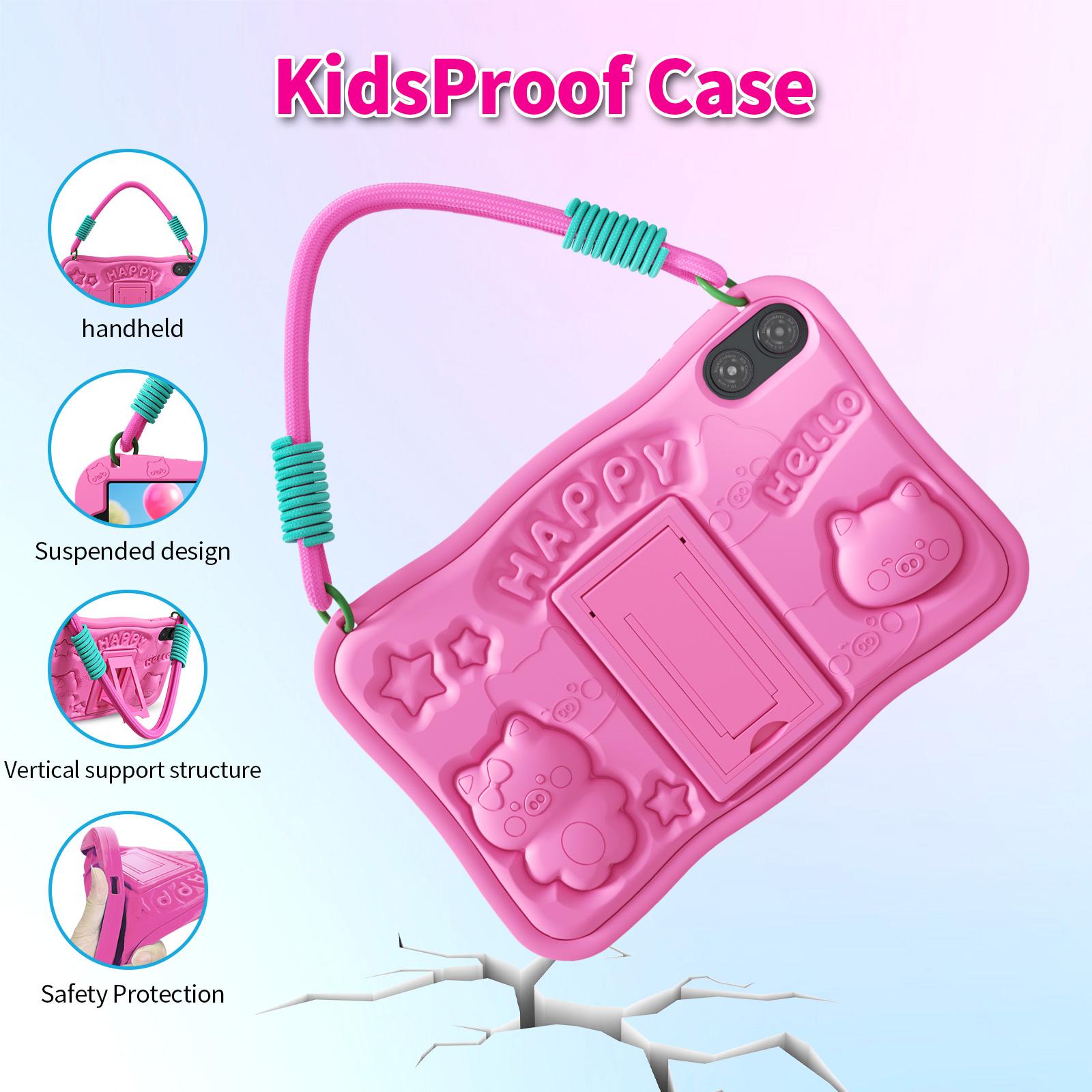 [TikTokShopSpringGlowUp]PRITOM Kids Tablet 10 inch Android 15 8GB RAM 32GB ROM Dual Cameras WiFi6 6000mAh Battery Protective Silicone Case Animal Flash Cards Educational Apps Toddler Gifts Stress Relief Case Pink/Blue tiktok shop official store