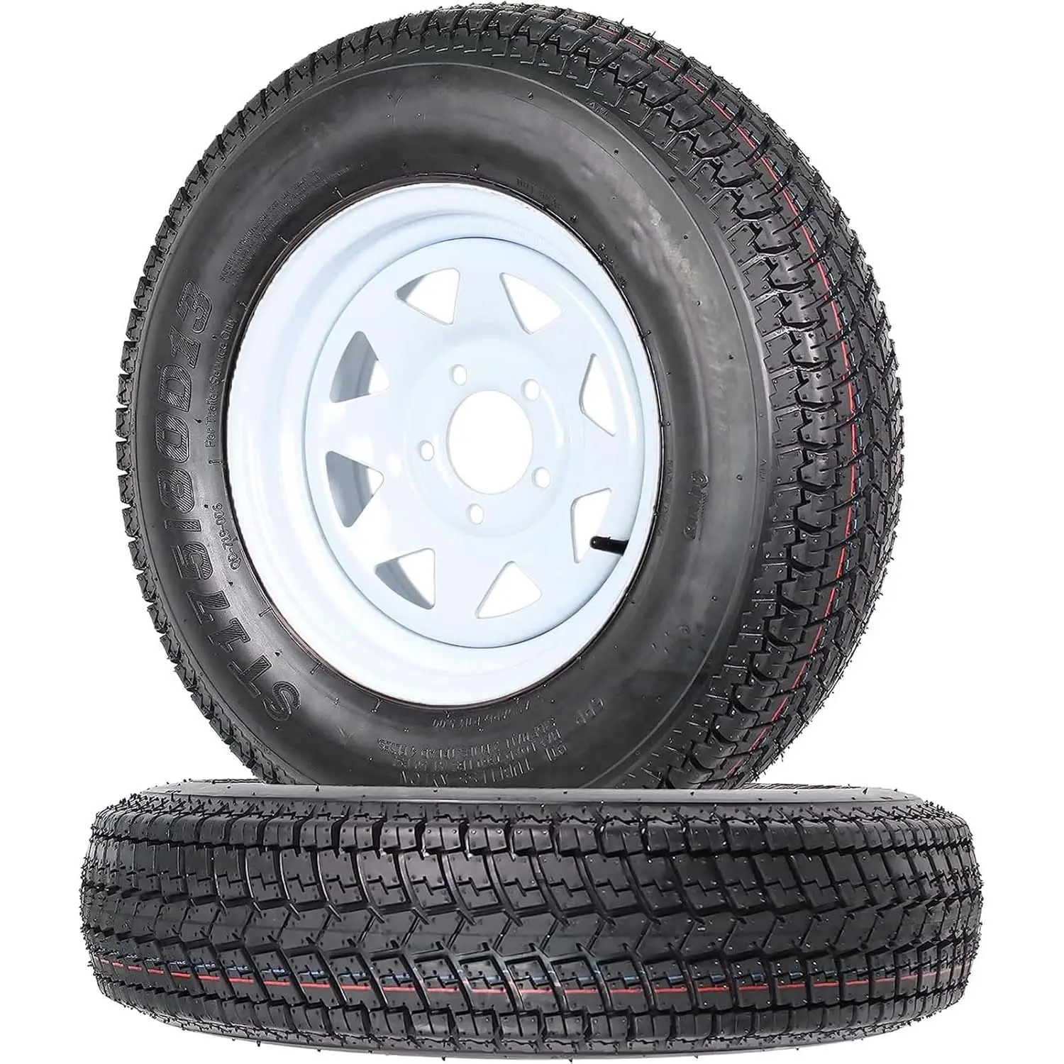 GARVEE Set of 2 Durable Bias Rubber Trailer Tires with Rims, 175-80 Size, 5 Lug, 6PR, White Spoke Wheels, Load Range C, 91 Load Index, Rubber Tire