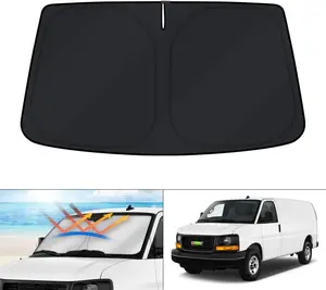 Canvcle Windshield Sun Shade for 1996-2024 GMC Savana Van Accessories, Passenger & Cargo Van Window Sunshade Sun Visor Protector Foldable Blocks UV Rays Keep Your Car Cooler
