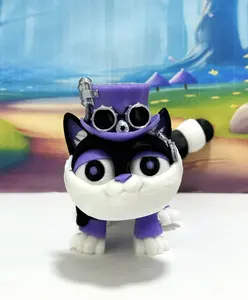 3D Printed Articulated Striped Cat or Steampunk Cat Figurine, 8 Inches Posable Cat Figure ASPCAT-PURPLE