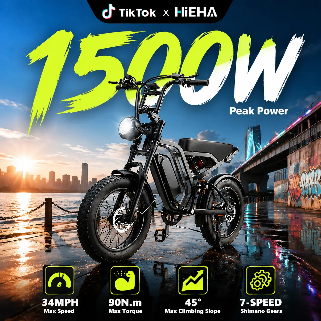 【Hieha】Summer Sale 1500W Electric Bike for Adults ,lFullSuspensionTop Speed 30+MPHRange 40+ Miles | 48V 15AhRemovableBatterylLED Headlights 20-InchAll-Terrain Fat Tires lUL2849Certified ebike