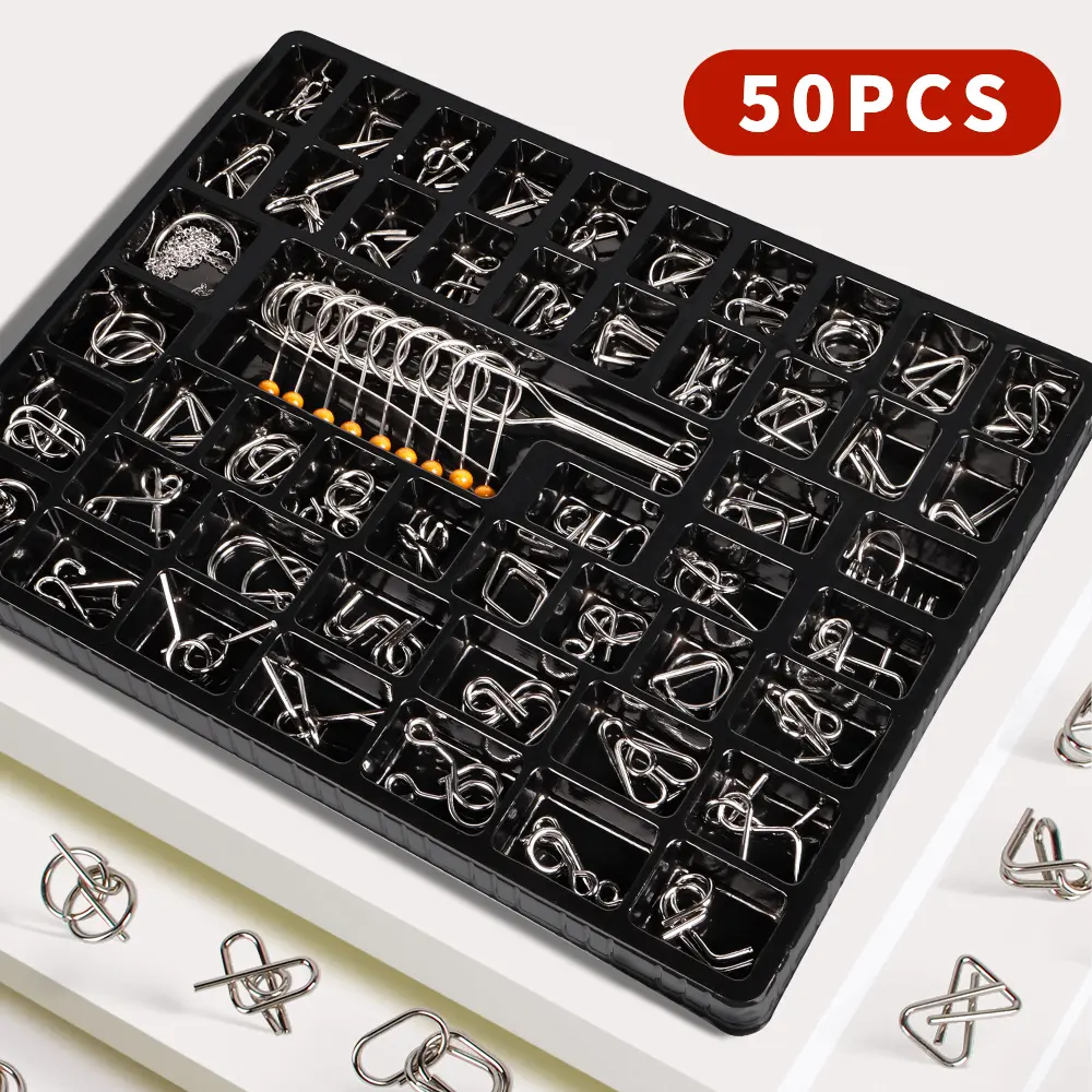 Set Of 50 Golden Puzzle Game Sets, Educational Toy Games, Unlock Iron Chain Toys, Unlock Link Games, Magic Toy Party, Nine Rings Puzzle Intelligent Lock Kongming Lock Halloween Christmas Gifts