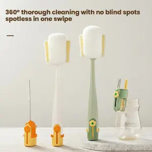 Multifunctional 5-in-1 Cup Brush | Food-Grade Silicone Bristles & Sponge Head | No Blind Spots Cleaner for Bottles, Cups & Straws | Cute Gift Idea