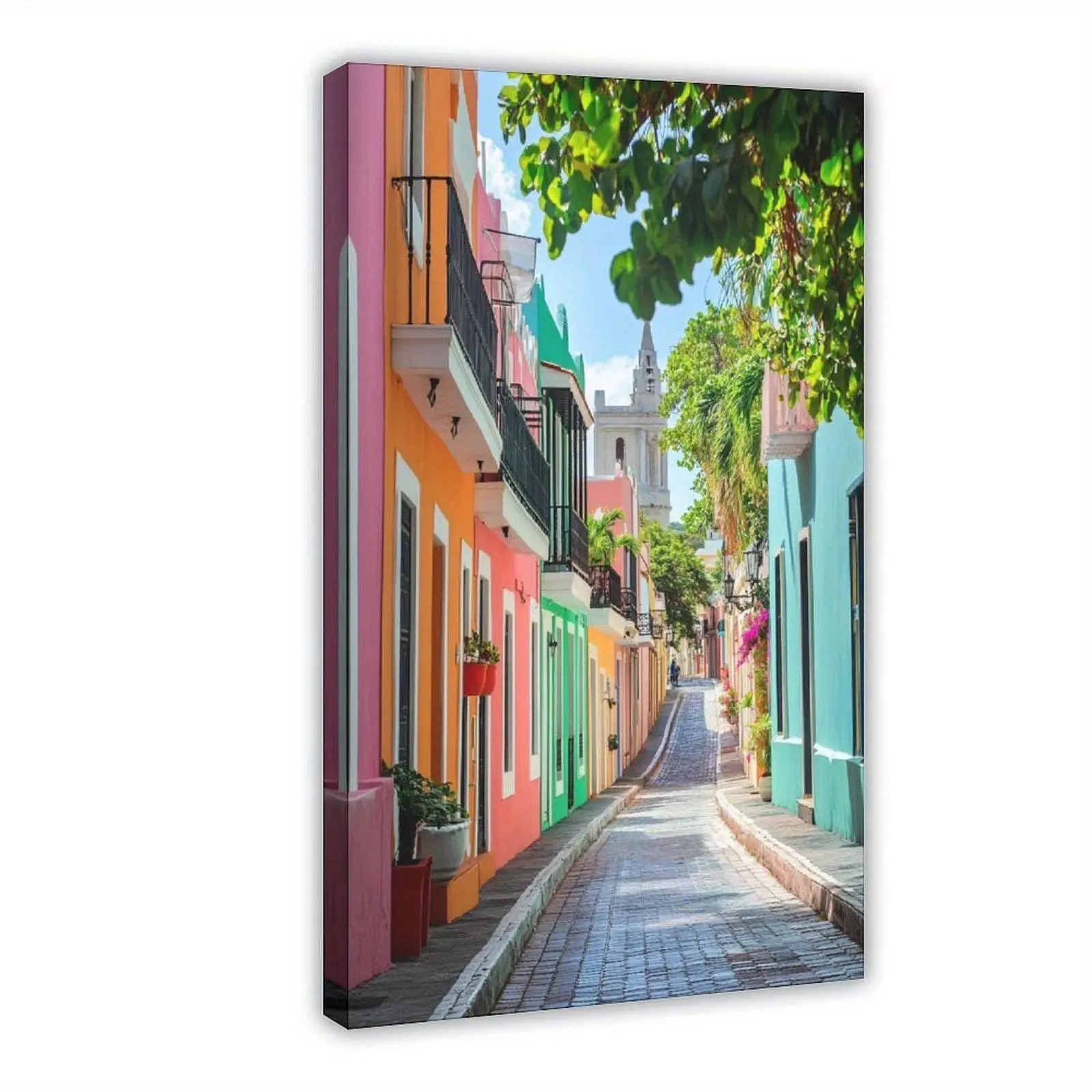 1pc Puerto Rico San Juan Wall Art - Spanish Colonial Architecture, Vertical Wood Framed Canvas Print for Home & Office Decor, Latin -Themed Gift (Easy-Hang Hook System, Spanish-Language Label Option) - San Juan, Christmas Decor	