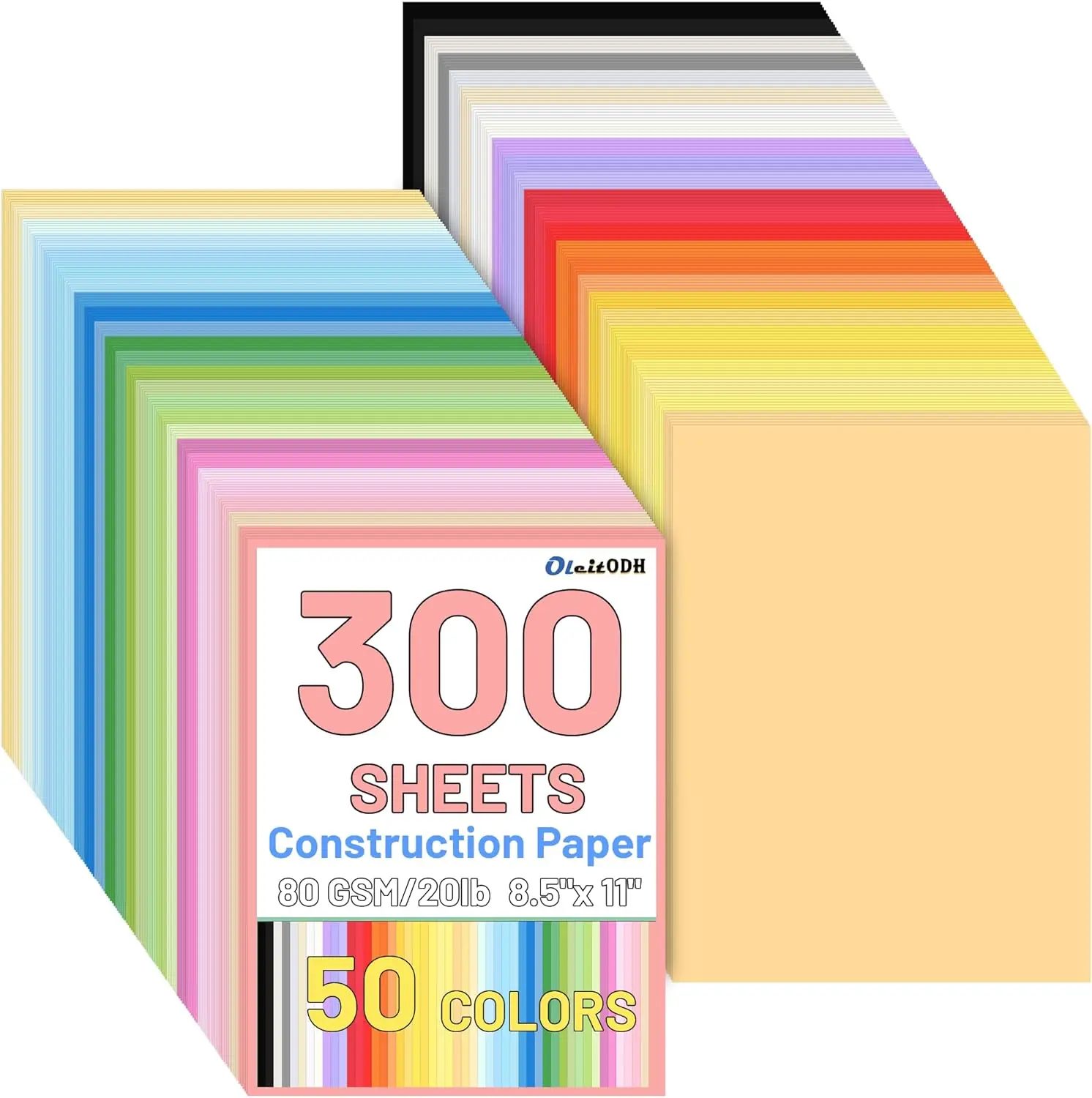50-Color Construction Craft Paper (8.5x11in, 80GSM Thick Cardstock) - Smooth Surface for Scrapbooking Set, Folding, Embossing, Printing, Layering - DIY Art Supplies for School Projects, Cards