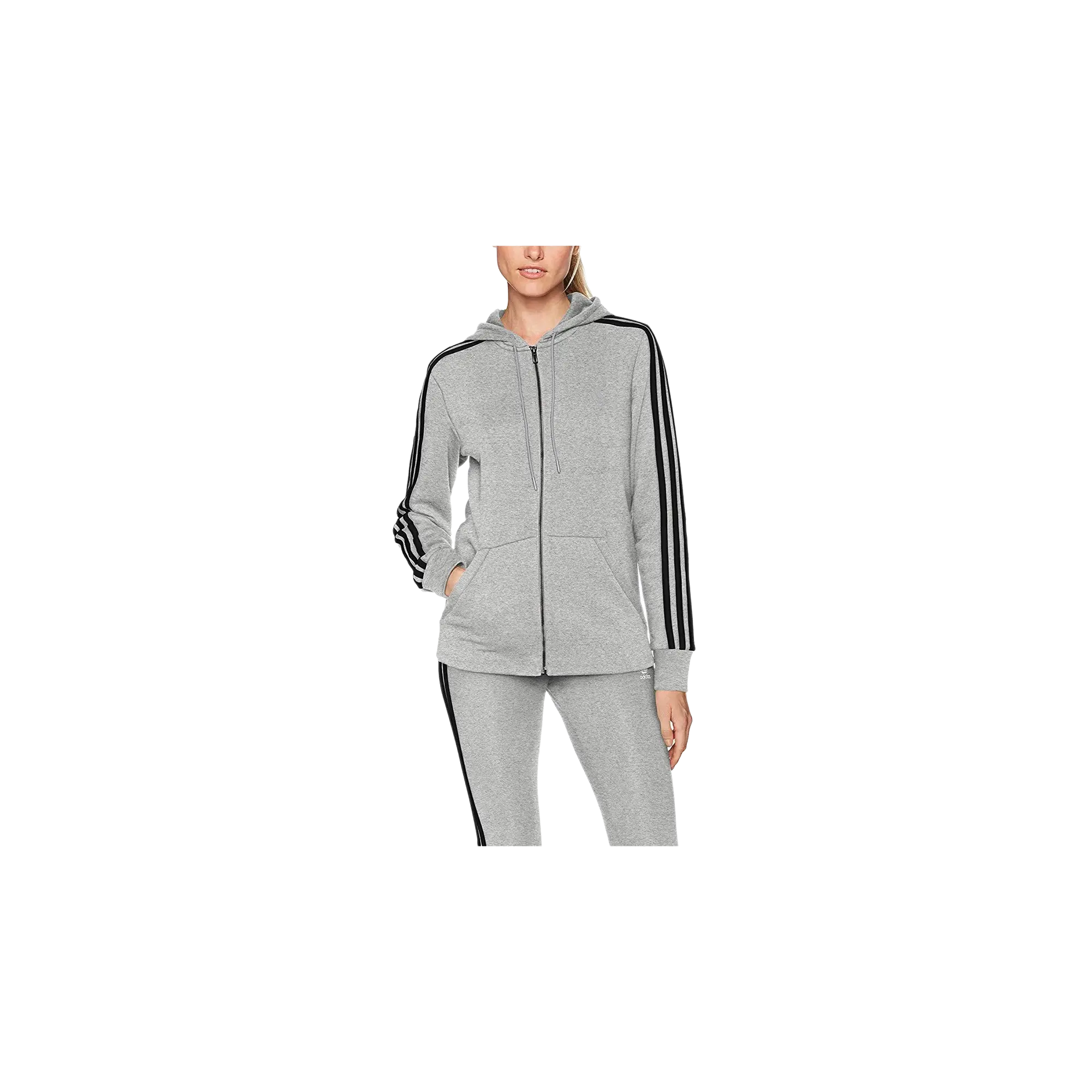 Essentials Cotton Fleece 3-Stripe Full Zip Hoodie WMNS "Grey / Black" CD2250