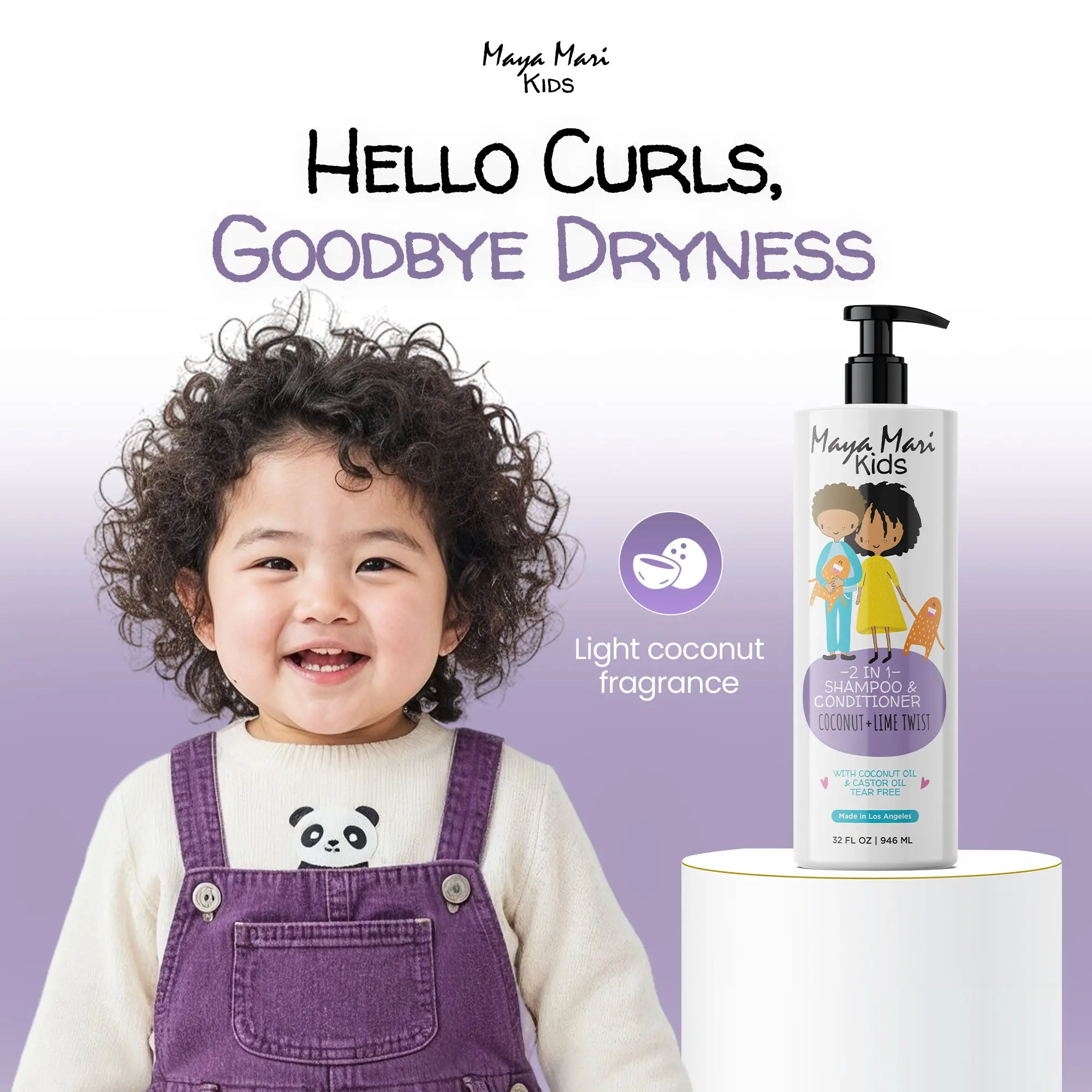 Maya Mari Kids 2-in-1 Shampoo & Conditioner, with Coconut Oil and