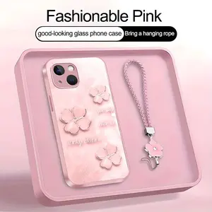 Suitable for [iPhone 15] high-end women's phone case🤩，a beautiful four-leaf clover lanyard is included🍀, high end graceful four-leaf grass designa variety of colors are available for you to choose YM99