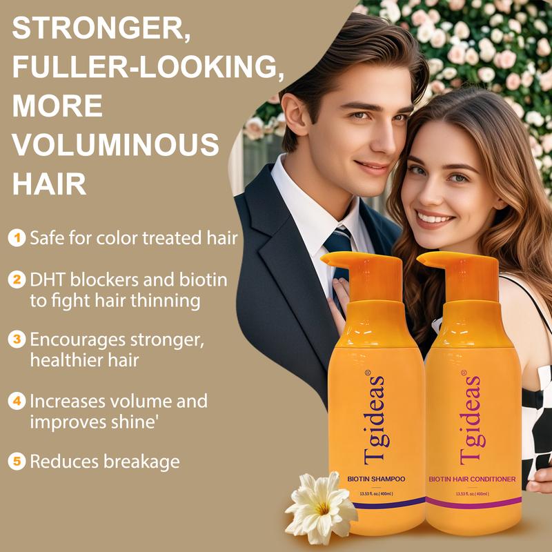 Tgideas Routine Wellness Anti-Thinning Hair Set Biotin DHT Blocker Shampoo & Conditioner for Women Men 2-Pack Root Nourishment Scalp Fortifying