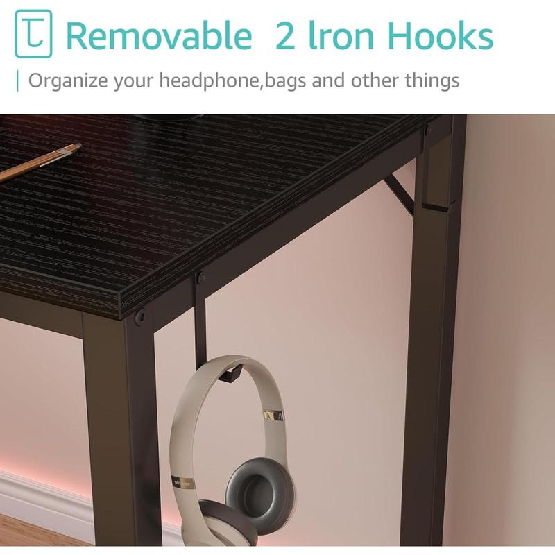 Lufeiya Gaming Desk with Fabric Drawers - 55 Inch Long Study Work Writing Reversible Computer Desk for Home Office Bedroom, Simple Modern Cute PC Desks with Drawer, Black