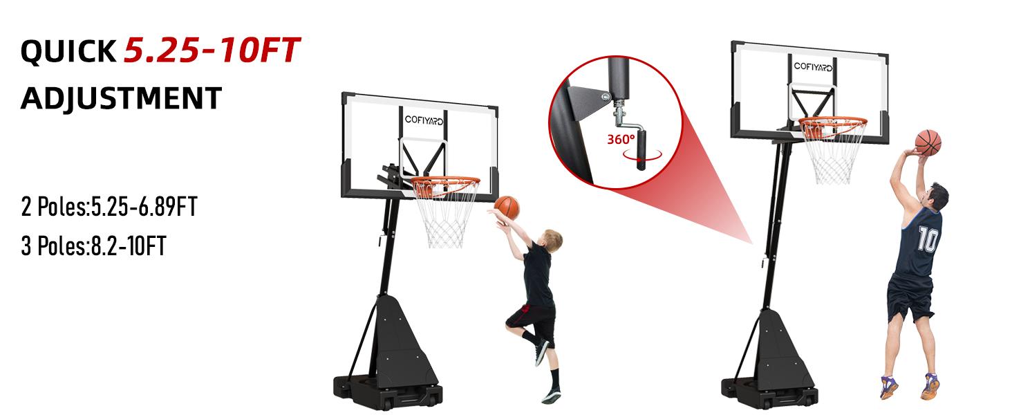 COFIYARD Outdoor Basketball Hoop 44/54-inch Shatterproof Backboard 5.25-10 Feet Height Adjustable Portable System with Wheels Durable for Teens & Adults SpringStatements COFIYARD Outdoor Basketball Hoop 44/54-inch Shatterproof Backboard 5.25-10 Feet Height Adjustable Portable System with Wheels Durable for Teens & Adults SpringStatements