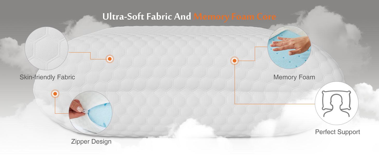 Memory Foam Pillows for Sleeping, Bed Pillows for Adults with Washable Cover and Breathable Mesh, Gel Cooling Pillow for Back and Side Sleeper Support, White Memory Foam Pillows for Sleeping, Bed Pillows for Adults with Washable Cover and Breathable Mesh, Gel Cooling Pillow for Back and Side Sleeper Support, White