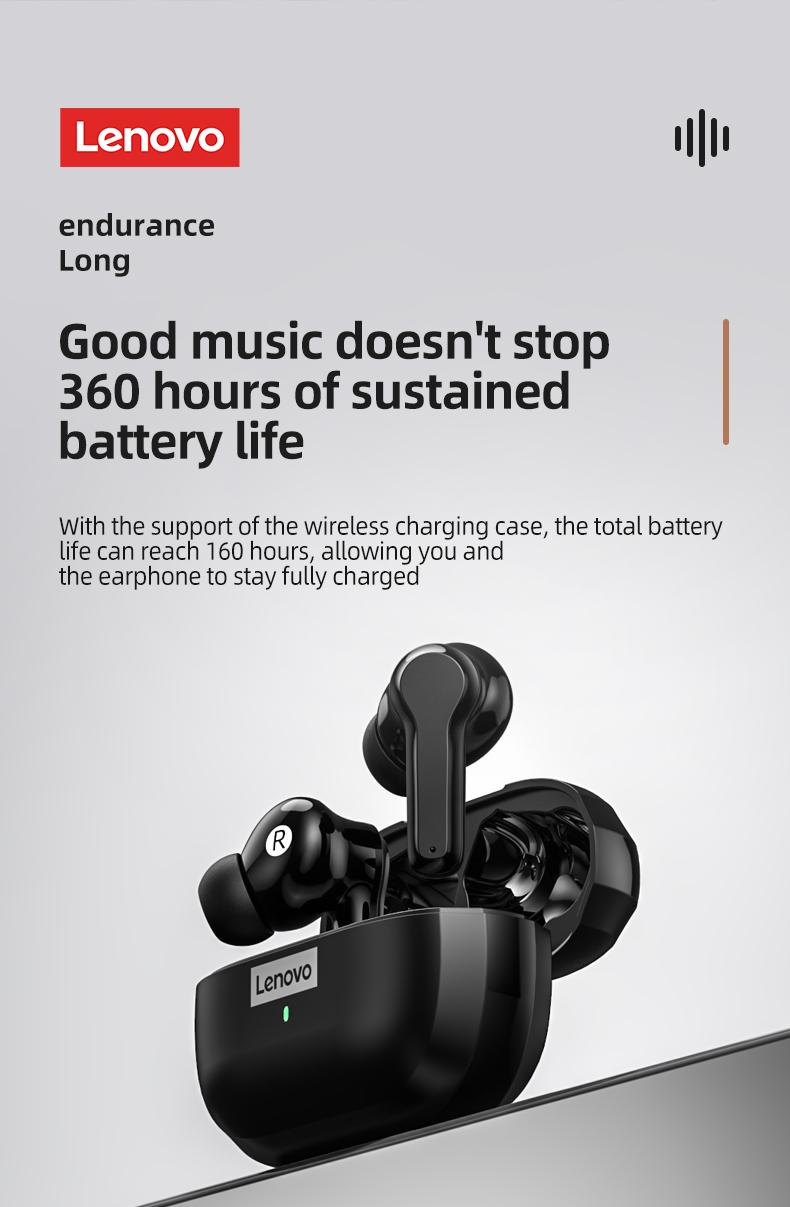 Lenovo LP1S In-Ear Wireless Bluetooth 5.0 Headphones with Stable & Fast Connection, Hi-Fi Sound Quality, Lightweight Sport Design, IPX4 Waterproof Audio Headsets for Music & Phone Calls