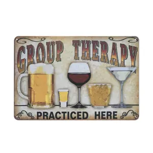 1 pc Retro  Metal   Cave Beer  for Cafe  Pub Beer Club Wall Decor Group Therapy Practiced Here 12"x 8" funny   bathroom friend ideal gift  accent home living  man humorous family lover tin sign warning room decoration stuff wedding arrangement bar sturdy