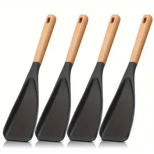 4-Pack Silicone Cooking Spoons – Nonstick Safe, BPA Free, Wooden Handle – Great Value Set
