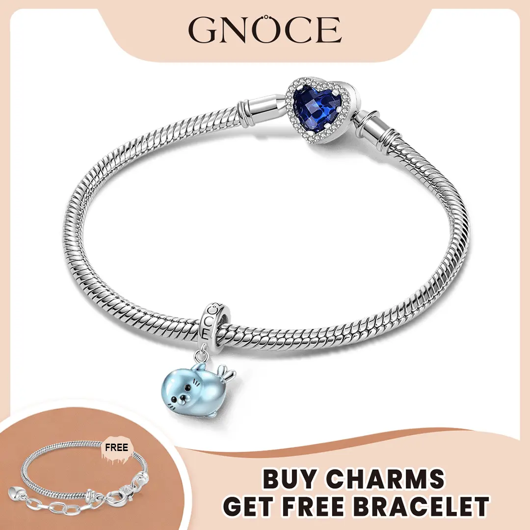 GNOCE S925 Sterling Silver Cute Animal Heart Charm Bracelet, Durable Enamel & Diamond Accents Jewelry, Anti-Tarnish Unisex Youth Birthday Present Accessory