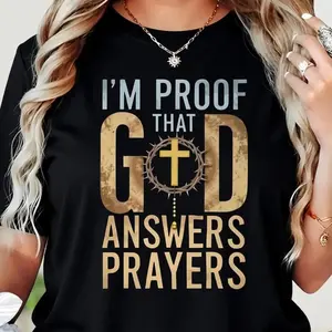 Proof That Divine Answers Prayers Shirt with Jesus Faith Cross Graphic Bible Verse Tee