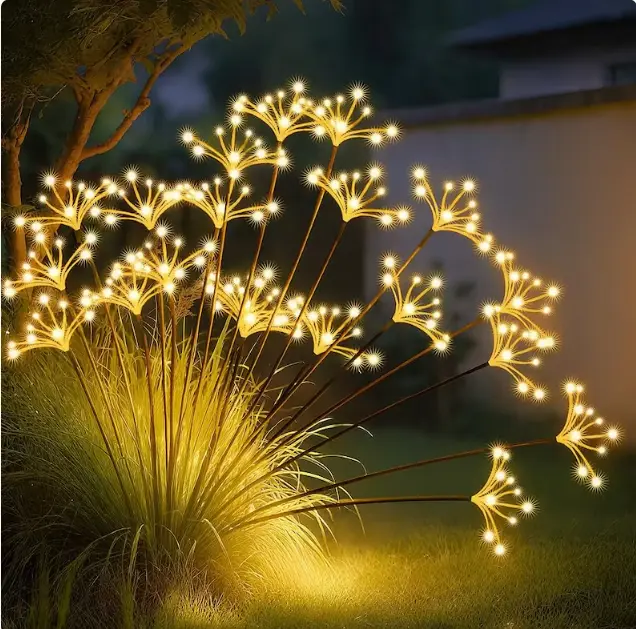 Solar Starburst Garden Lights - Warm White Firework Look Outdoors Decor, Self-Charging Waterproof Pathway Ornament with Swings Motion for Home Improvement, Garden Supplies