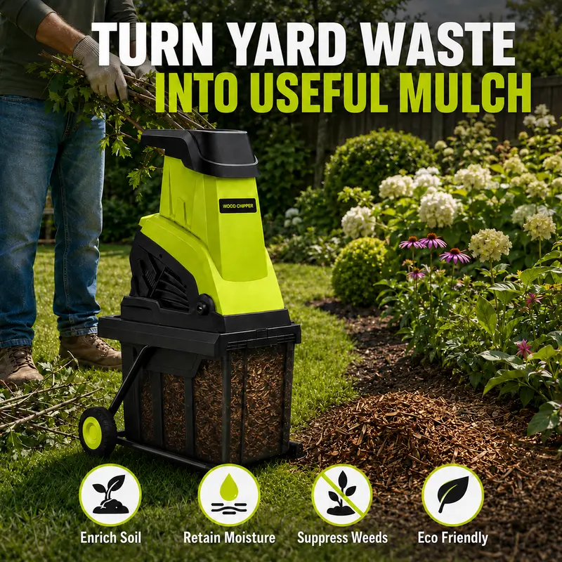 Electric Wood Chipper Shredder for Yard & Garden Waste, 15-Amp Portable Branch Mulcher, 1.77-Inch Branch Cutting Capacity, 10-Gallon Collection Bin for Backyard Cleanup, Leaves & Twigs Electric Wood Chipper Shredder for Yard & Garden Waste, 15-Amp Portable Branch Mulcher, 1.77-Inch Branch Cutting Capacity, 10-Gallon Collection Bin for Backyard Cleanup, Leaves & Twigs