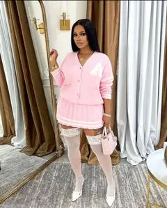 2PC Varsity Skirt Set with Cardigan – Stylish & Cozy