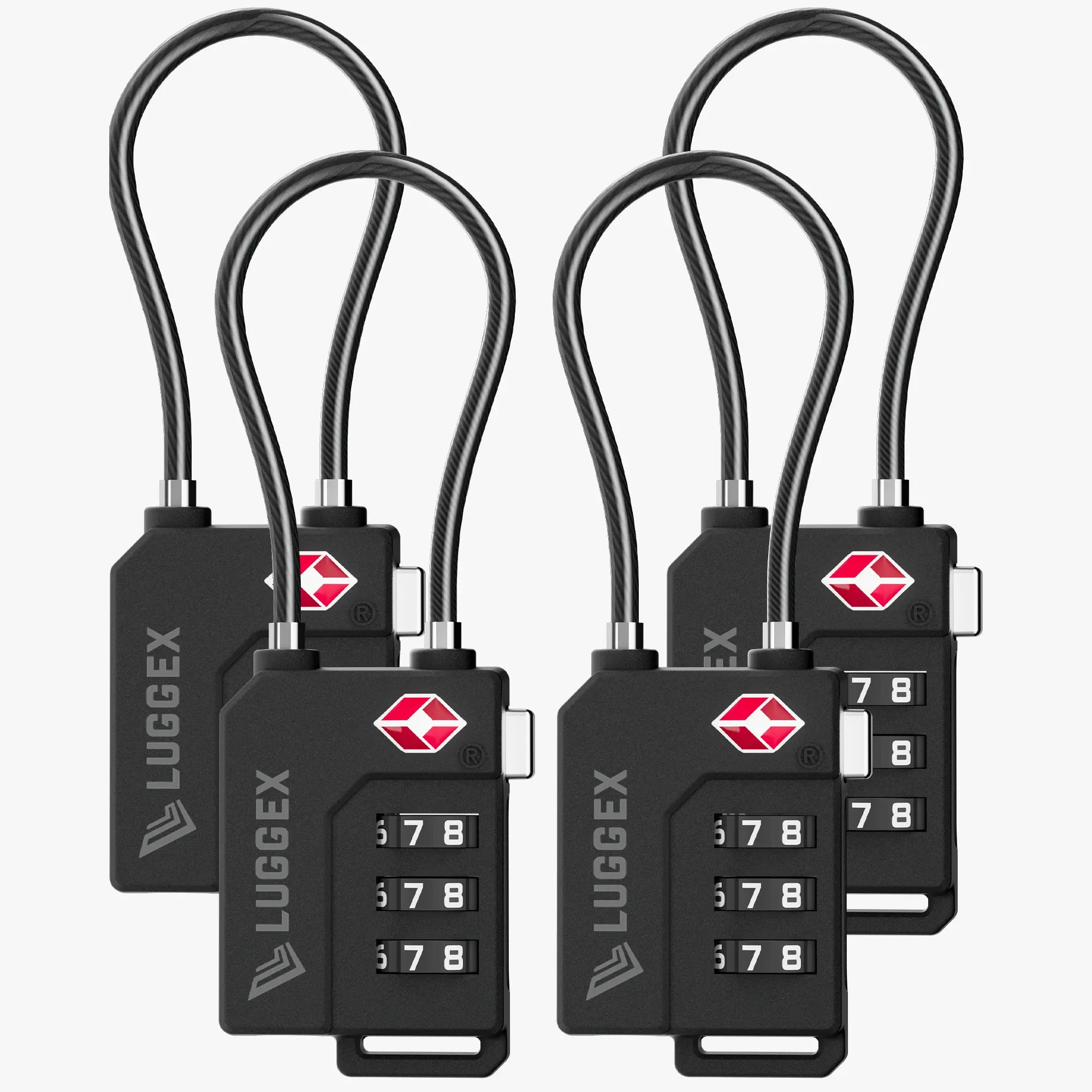 LUGGEX 2/4/6 Pcs 4 Pack High Contrast Compact Braided Steel TSA Luggage Locks, 3-Digit Combination, Durable TSA-Core Lock for Suitcase, Backpack, Student Lockers, Easy to Use, Tsa Approved, Anti-Theft